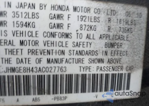 2010 Honda Fit Sport from USA, damaged, VIN JHMGE8H43AC027763